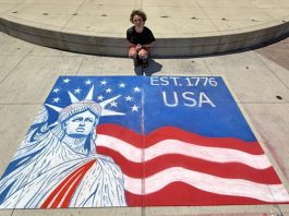 Independence Day chalk mural sketched by incoming Norwell student