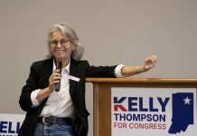 Congressional candidate Kelly Thompson speaks at town hall