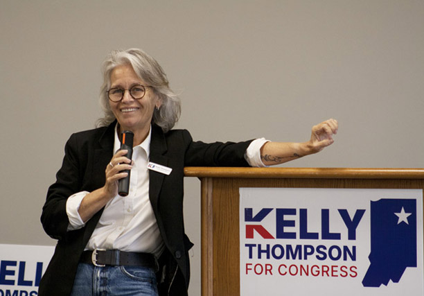 Congressional candidate Kelly Thompson speaks at town hall